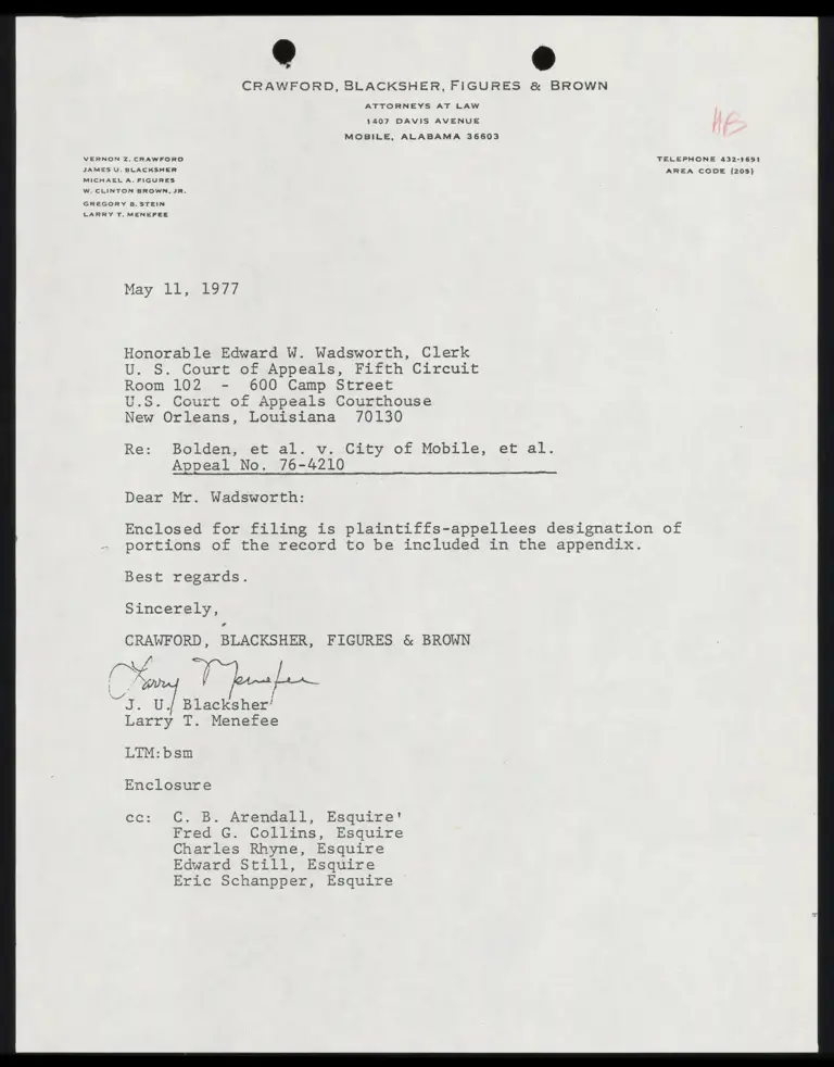 Designation by Plaintiffs-Appellees of Portions of the Record to Inclusion in Appendix with Cover Letter preview