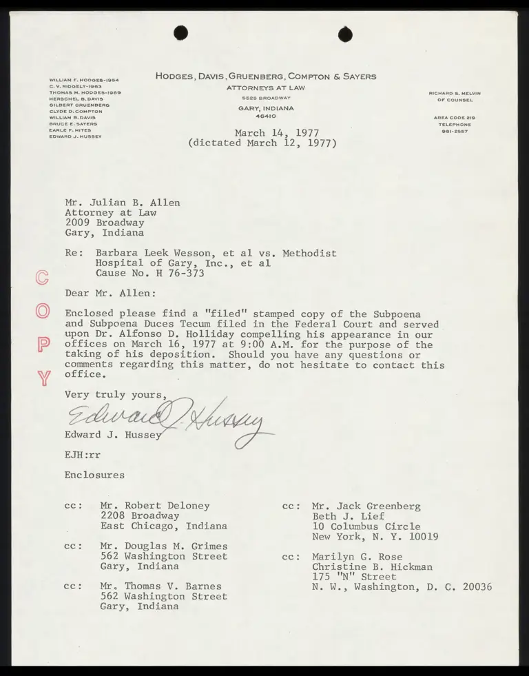 Subpoena and Subpoena Duces Tecum for Alfonso D. Holliday, II preview