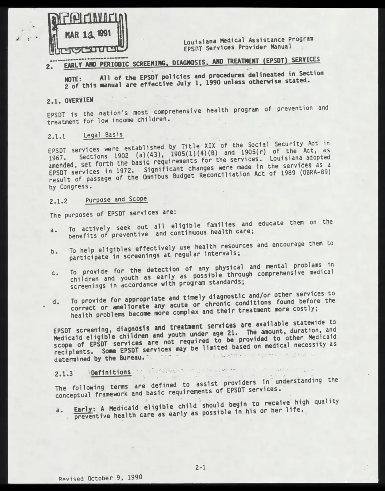 Louisiana Medical Assistance Program EPSDT Services Provider Manual preview