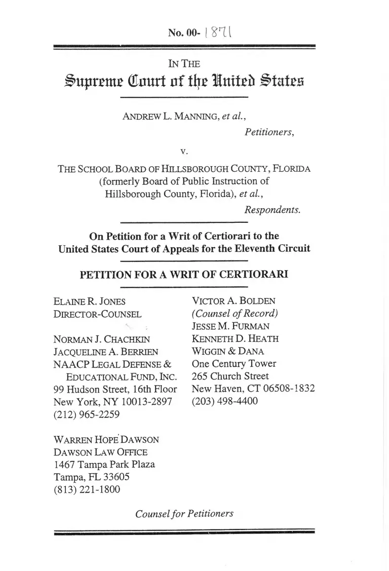 Manning v. School Board of Hillsborough County, Florida Petition for a Writ of Certiorari preview