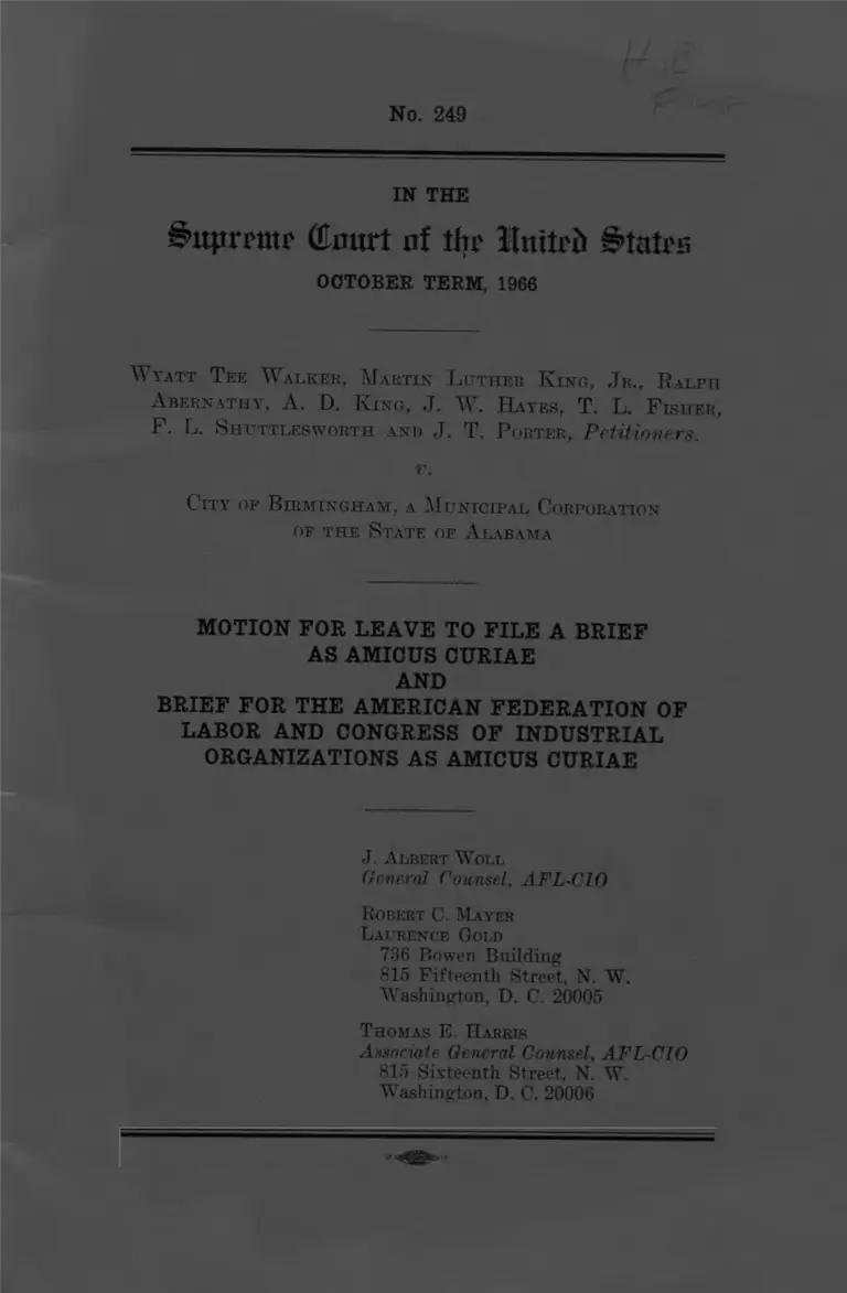 Walker v. City of Birmingham Motion for Leave to File Brief Amicus Curiae preview