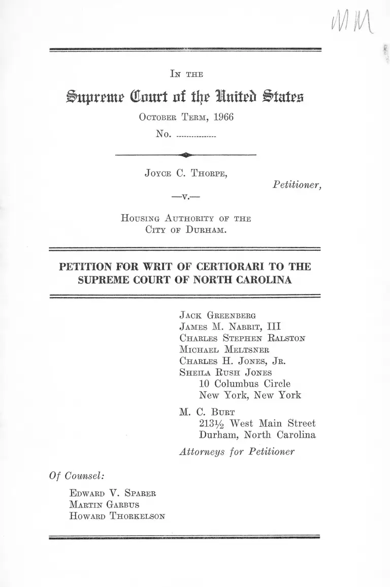 Thorpe v. Housing Authority of the City of Durham Petition for Writ of Certiorari preview