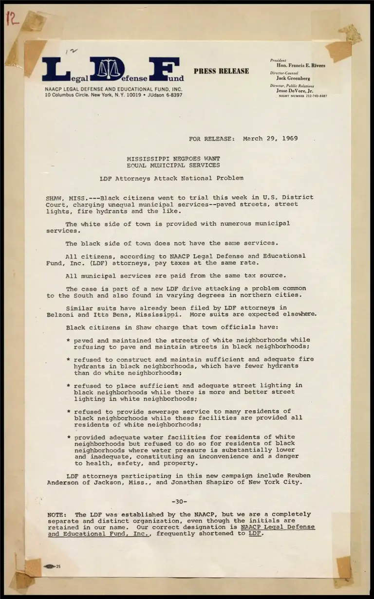 Mississippi Negroes Want Equal Municipal Services preview
