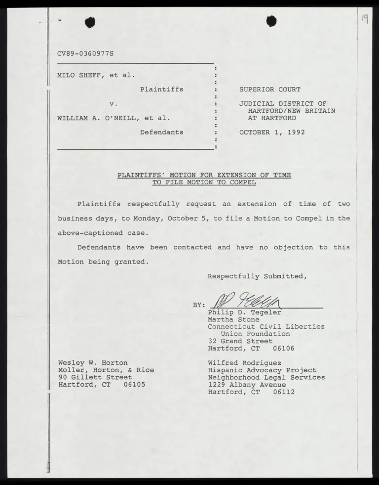 Plaintiffs' Motion for Extension of Time to File Motion to Compel with Certificate of Service preview