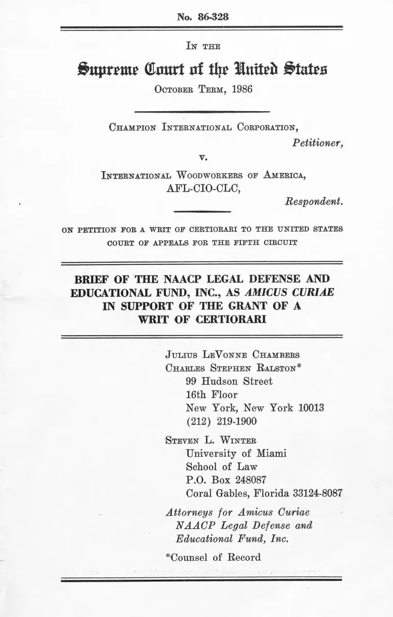 Champion International Corporation v. International Woodworkers of American Brief of the NAACP Legal Defense and Educational Fund as Amicus Curiae in Support of the Grant of a Writ of Certiorari preview
