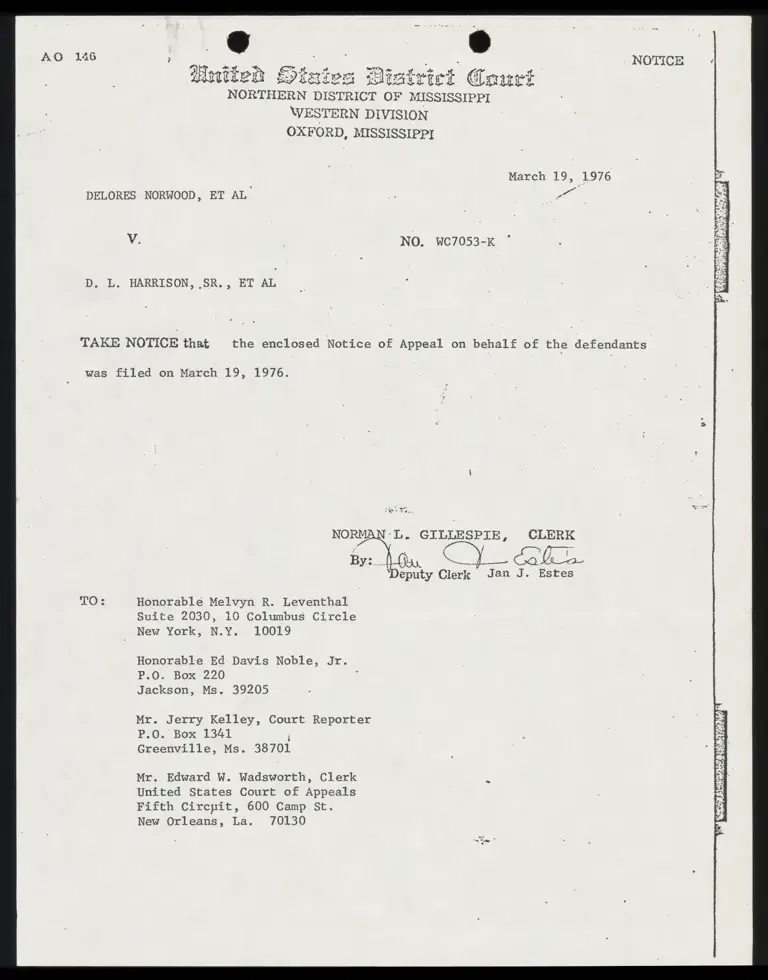 Memo from Clerk to Counsel Re: Notice of Appeal preview