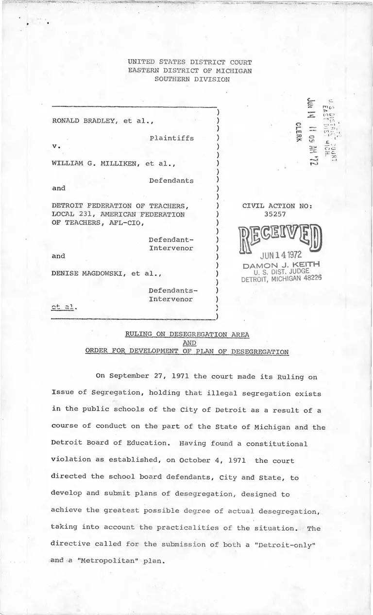 Ruling on Desegregation Area and Order for Development of Plan of Desegregation preview