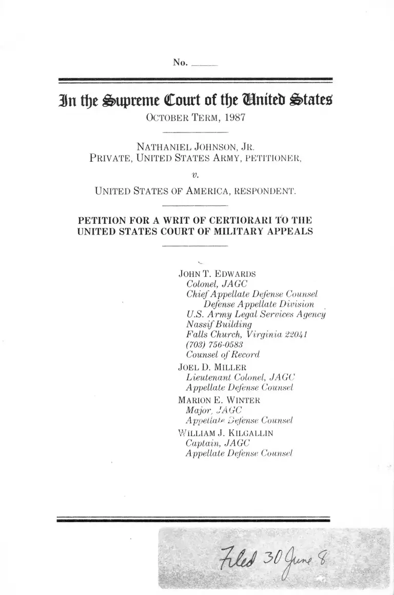Johnson v. United States Petition for a Writ of Certiorari to the US Court of Military Appeals preview