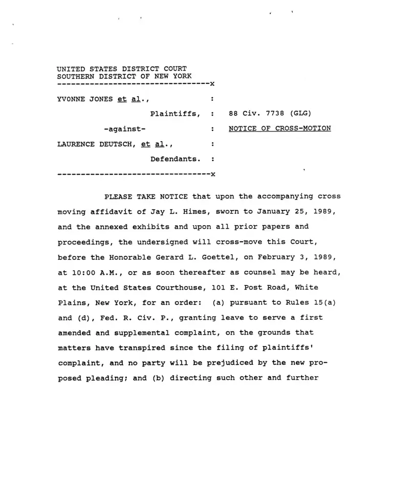 Jones v. Deutsch Notice of Cross-Motion preview