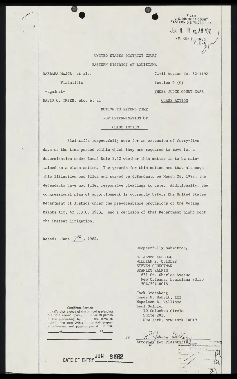 Motion to Extend Time For Determination Of Class Action preview