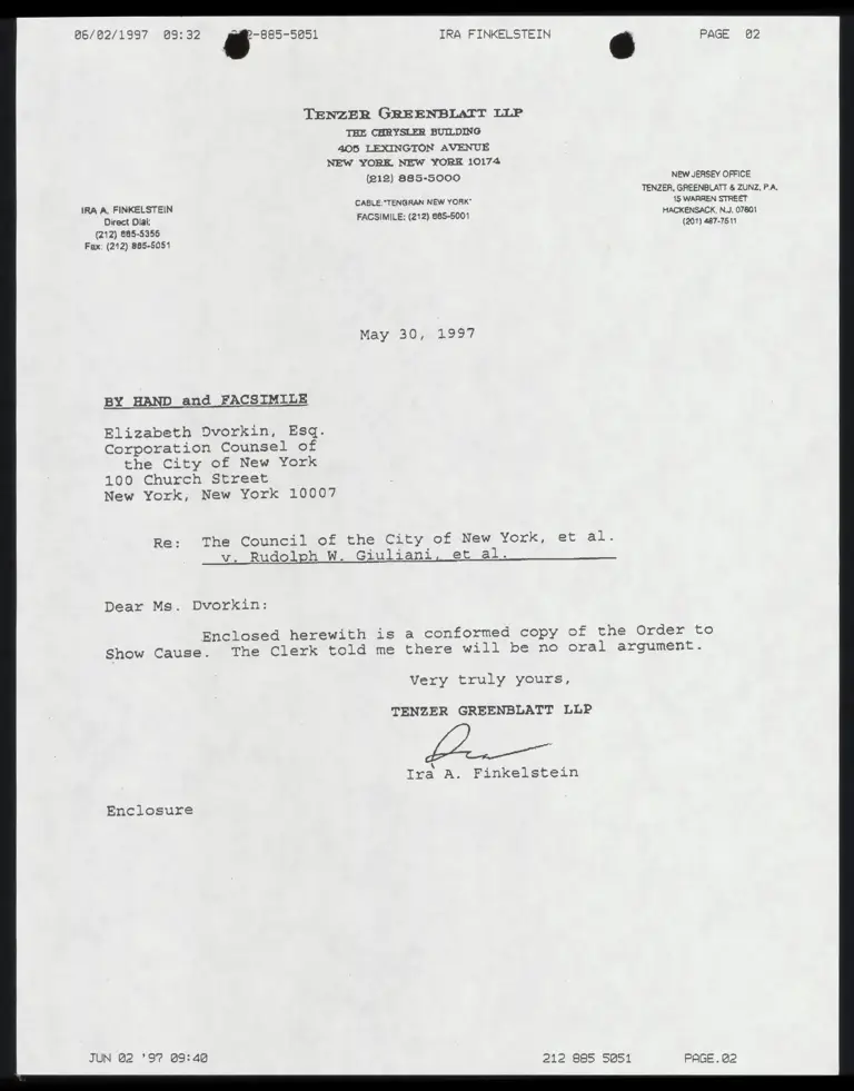 Correspondence from Greenblatt to Dvorkin with Annotated Order to Show Cause preview