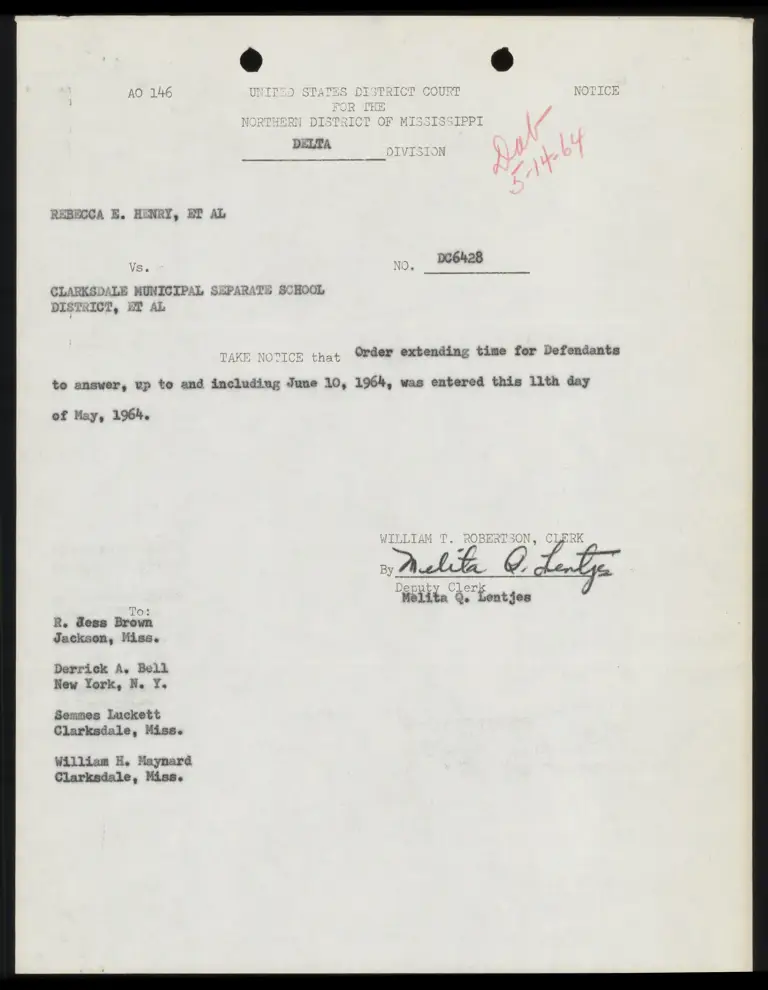 Notice of Order Extending Time preview