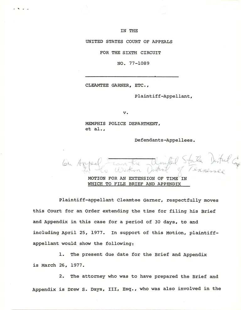 Motion for an Extension of Time in Which to File Brief and Appendix preview