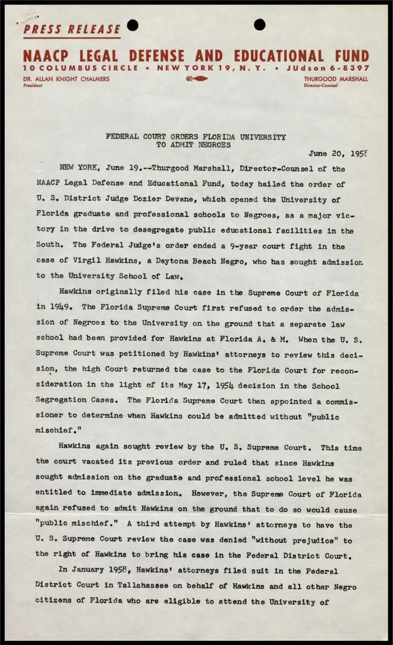Federal Court Orders Florida University to Admit Negroes preview