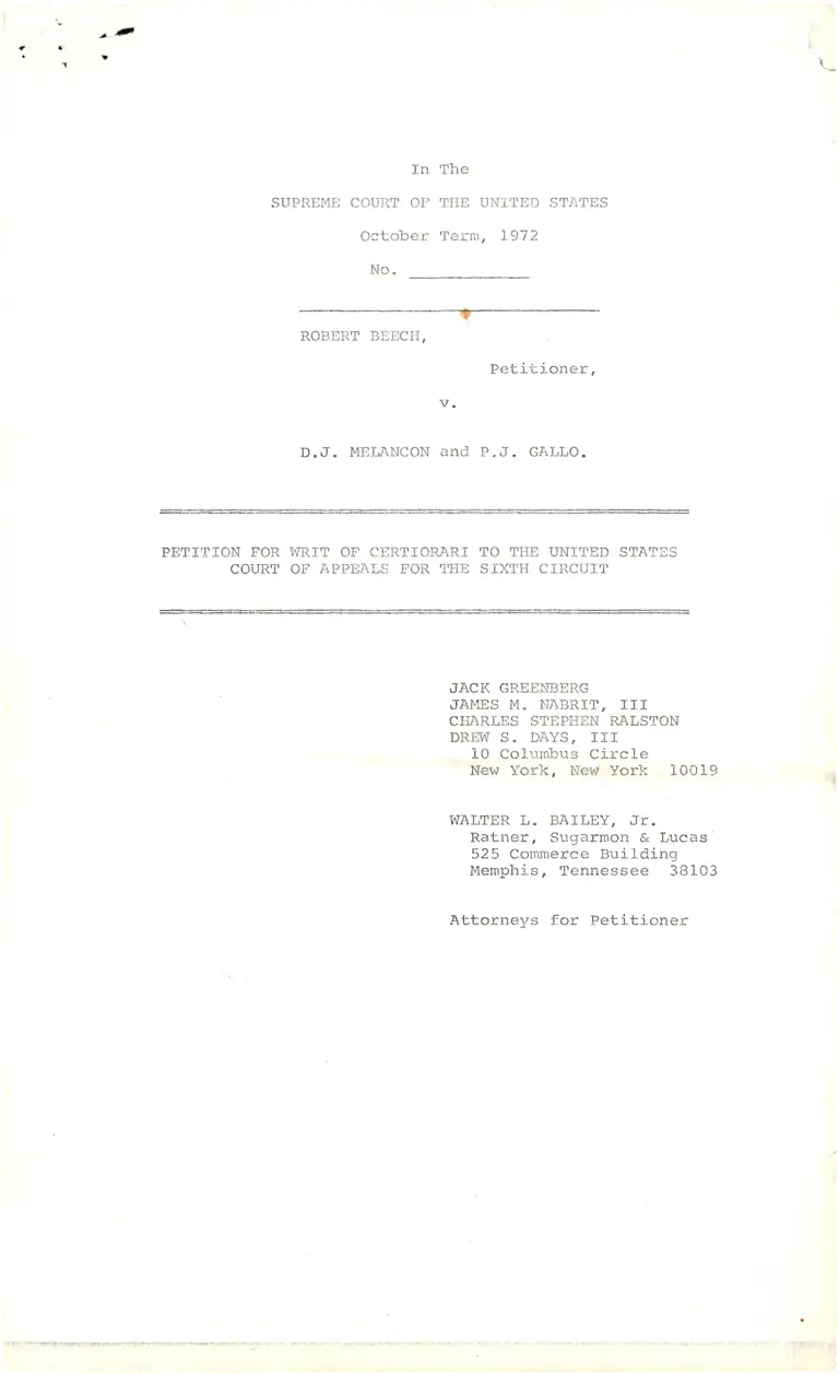 Petition for Writ of Certiorari Beech v. Melancon and Gallo (draft) preview