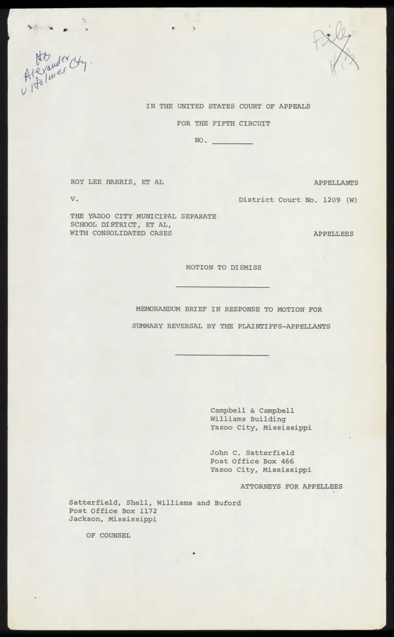 Memorandum Brief in Response to Motion for Summary Reversal by the Plaintiffs-Appellants preview