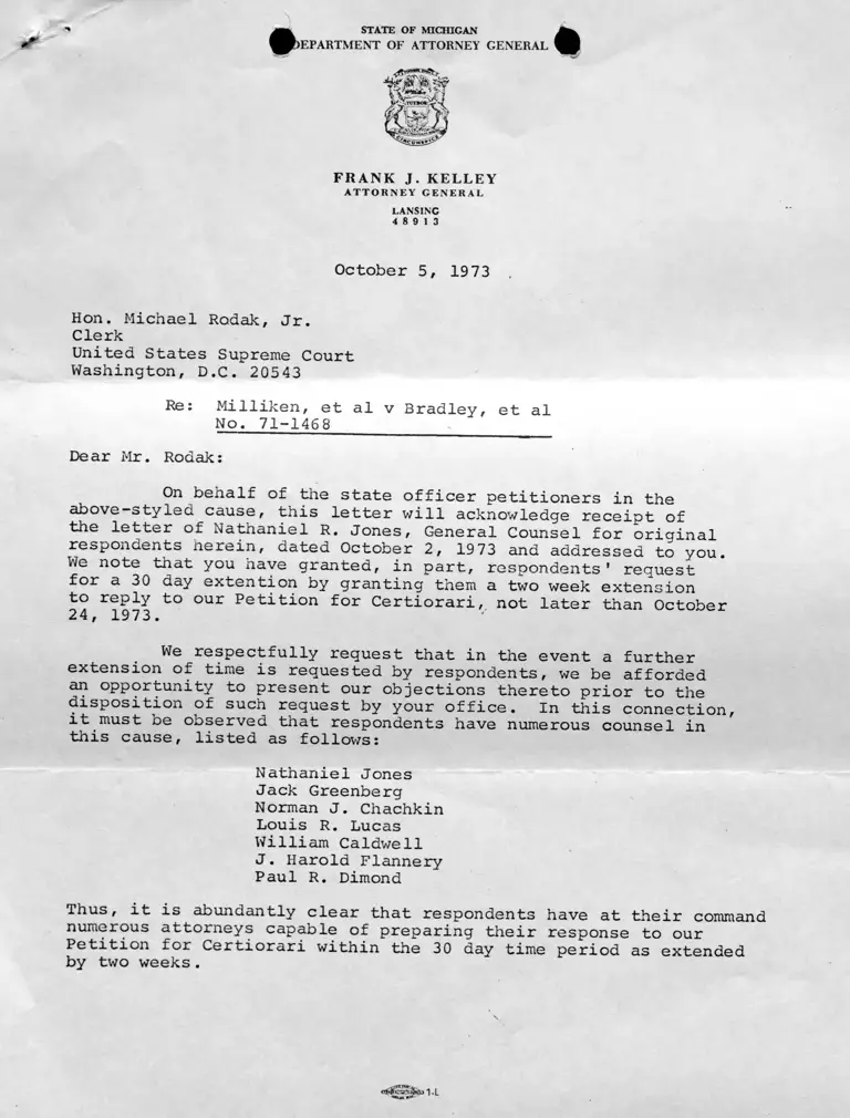 Letter from Derengoski to Rodak RE: Extension of Time preview