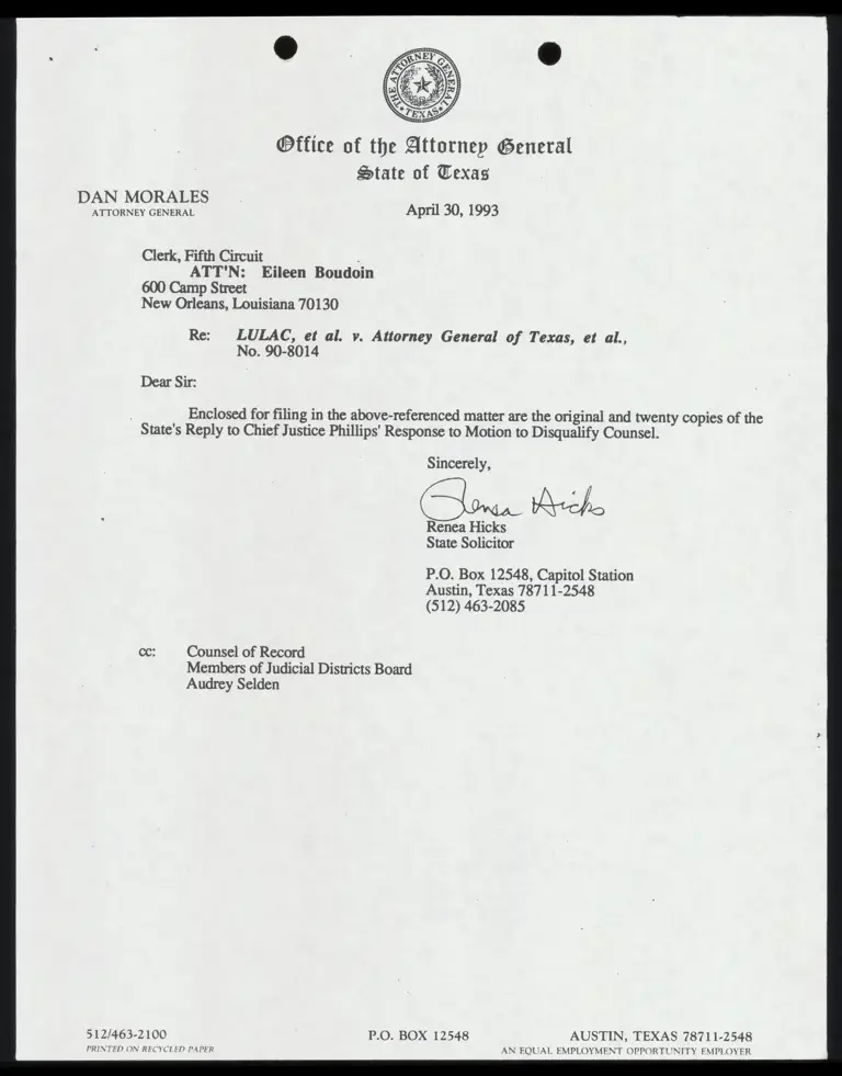 State's Reply to Chief Justice Thomas R. Phillips' Response to Motion to Disqualify preview