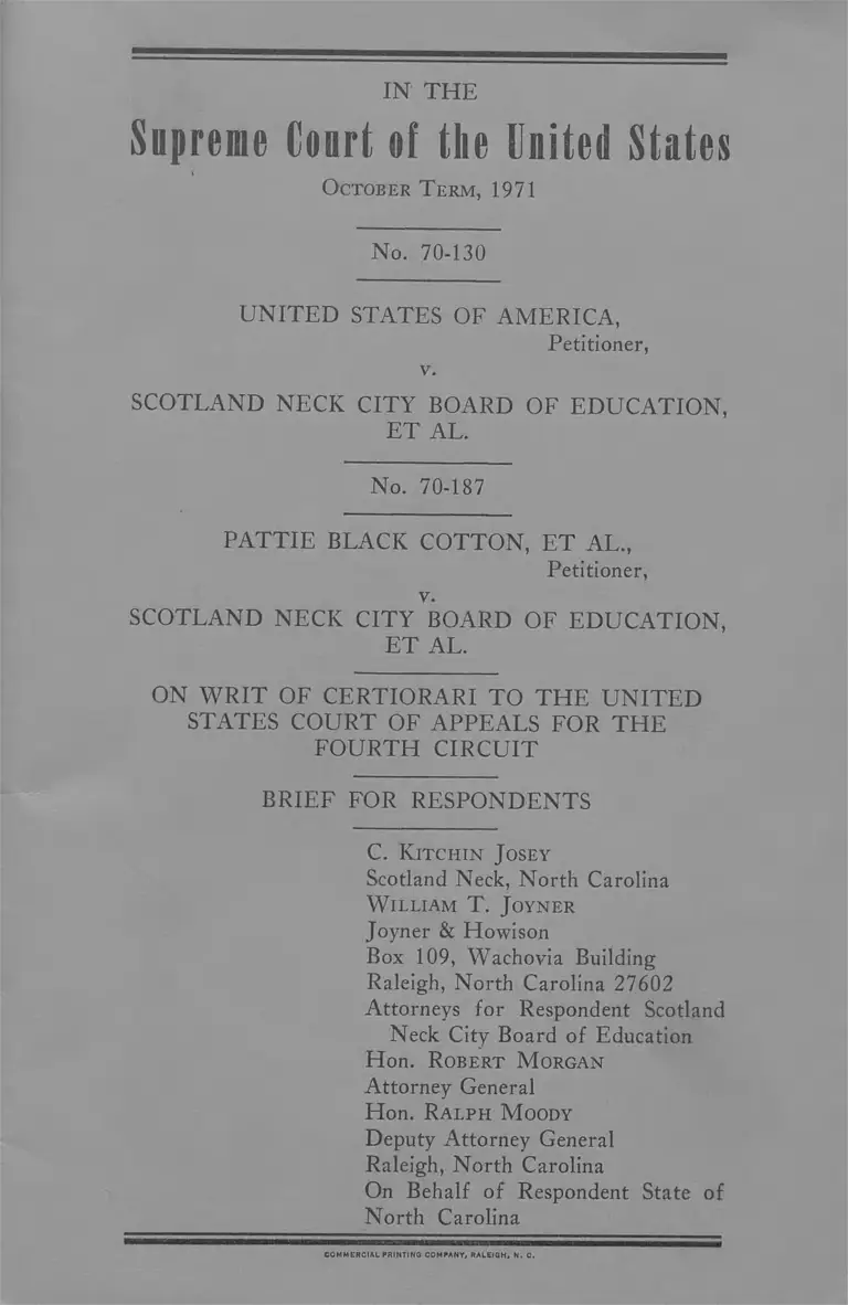 United States v. Scotland Neck City Board of Education Brief for Respondents preview