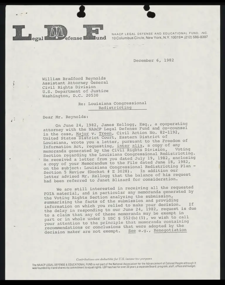 Correspondence from Guinier to Reynolds Re: FOIA Request preview