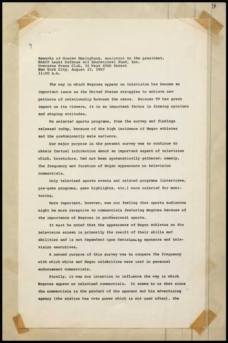 Remarks of Gus Heningburg to Overseas Press Club preview