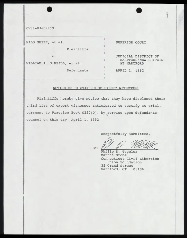 Notice of Disclosure of Expert Witnesses preview