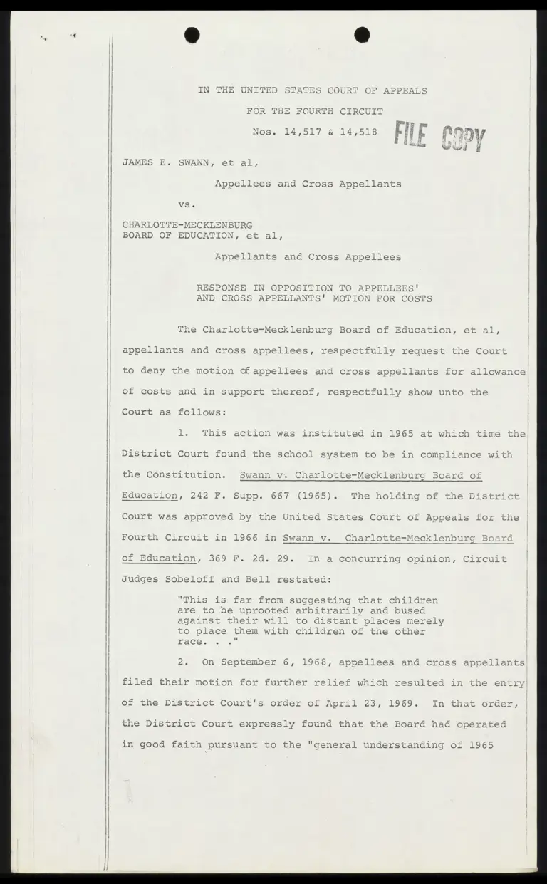 Response in Opposition to Appellees' and Cross Appellants' Motion for Costs preview
