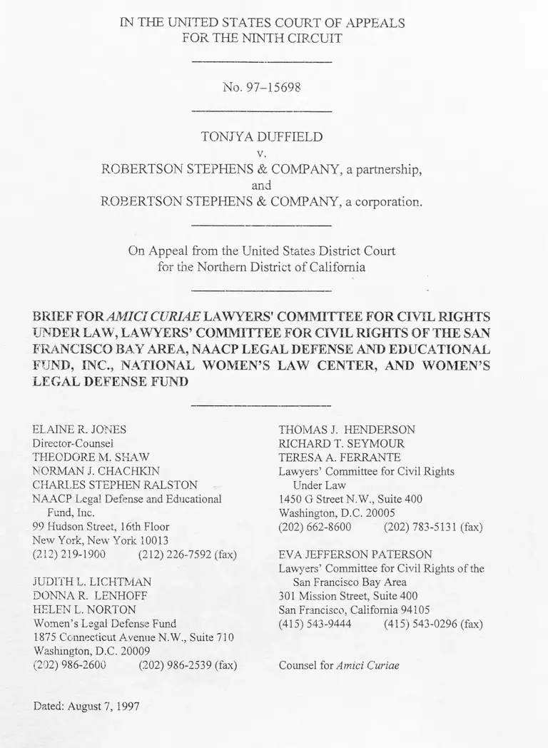Duffield v. Robertson Stephens & Company Brief for Amici Curiae preview