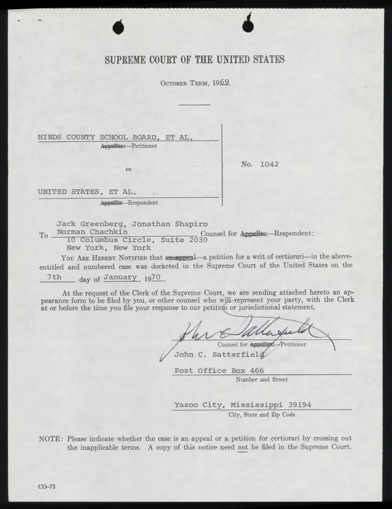 Supreme Court Appearance Form for Greenberg, Shapiro, and Chachkin preview