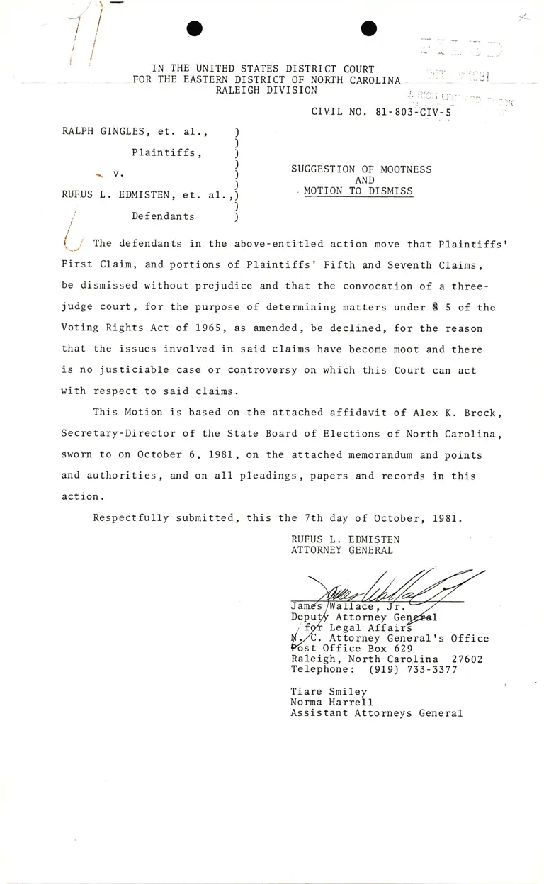 Suggestion of Mootness and Motion to Dismiss; Memorandum in Support of Suggestion of Mootness and Motion to Dismiss preview