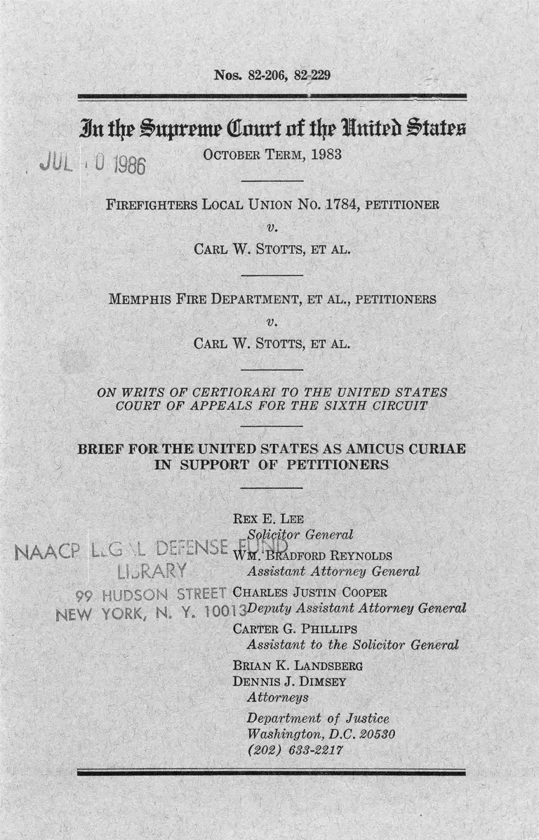 Firefighters Local Union No. 1784 v. Stotts Brief Amicus Curiae in Support of Petitioners preview