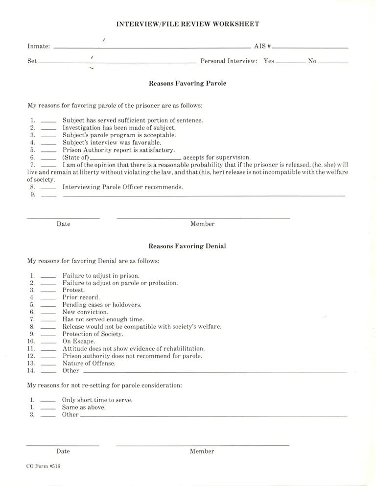 Interview/File Review Worksheet preview