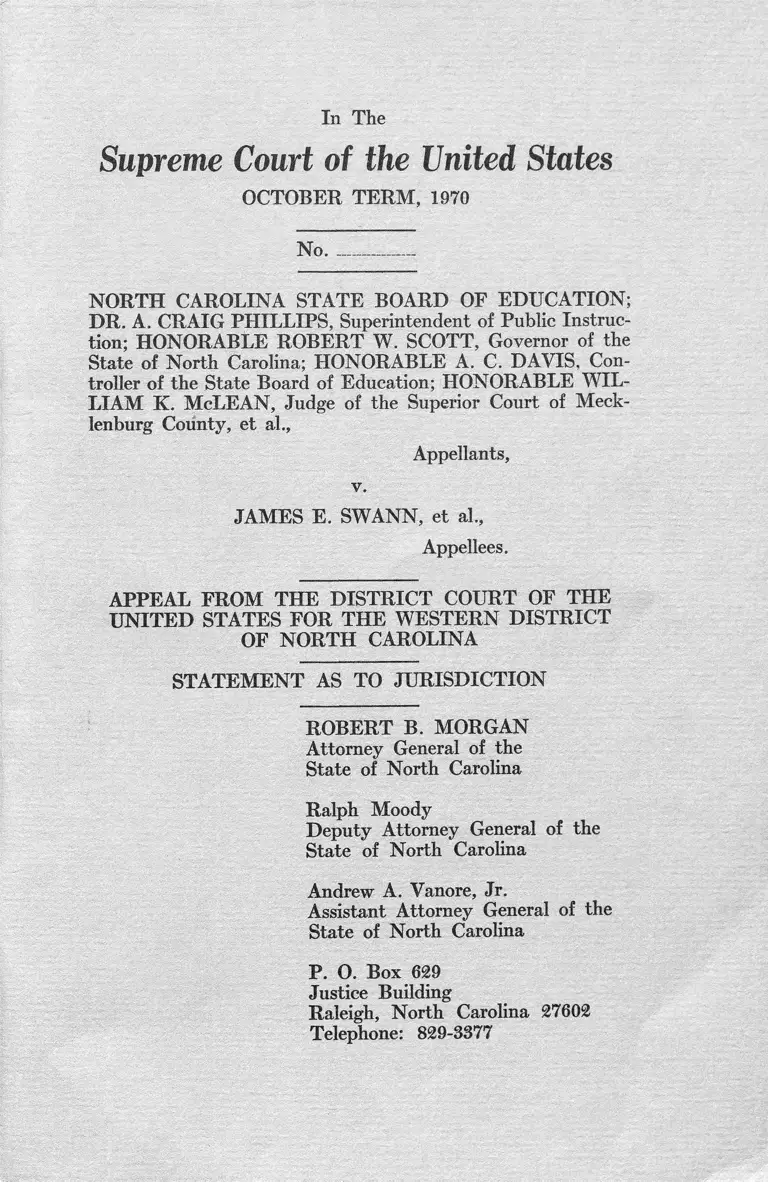 North Carolina State Board of Education v. Swann Statement as to Jurisdiction preview