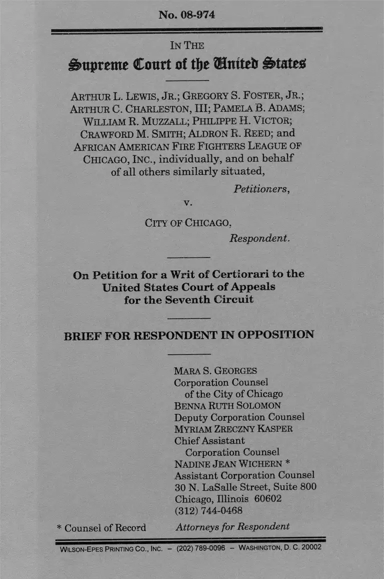 Lewis Jr. v. City of Chicago Reply Brief for Respondent in Opposition preview