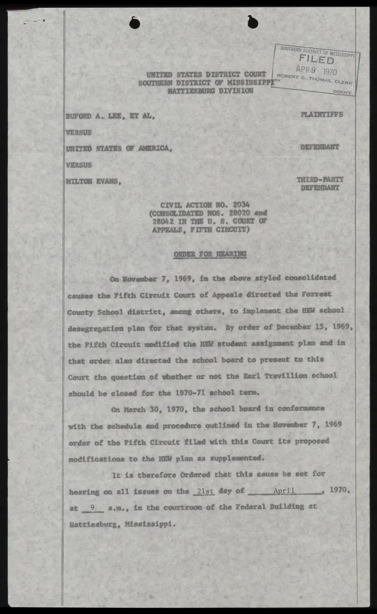 Lee and United States v. Evans Order for Hearing preview