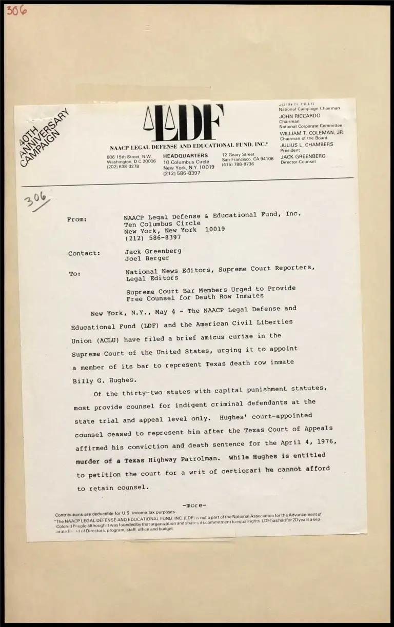 LDF Files Brief Amicus Curiae on Billy G. Hughes Capital Case preview