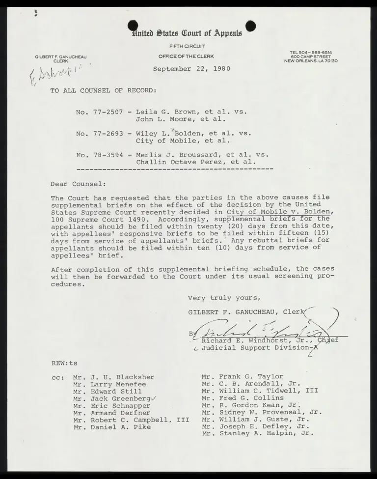 Correspondence from Clerk to All Counsel of Record preview