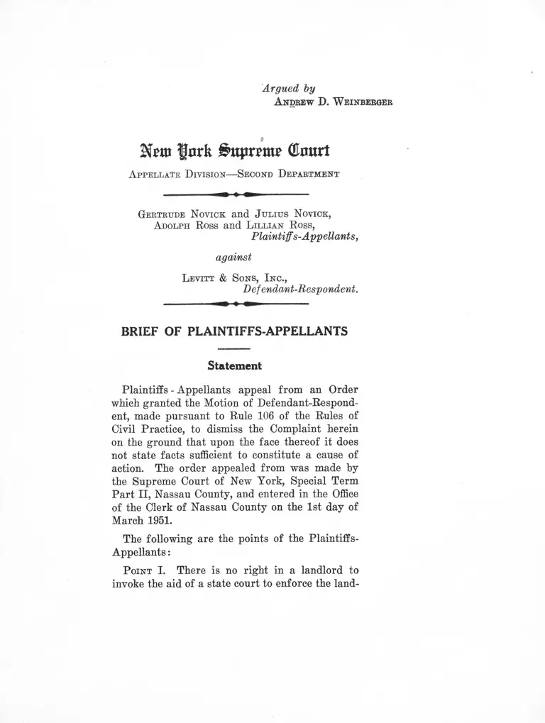 Novick v. Levitt & Sons, Inc. Brief of Plaintiffs-Appellants preview