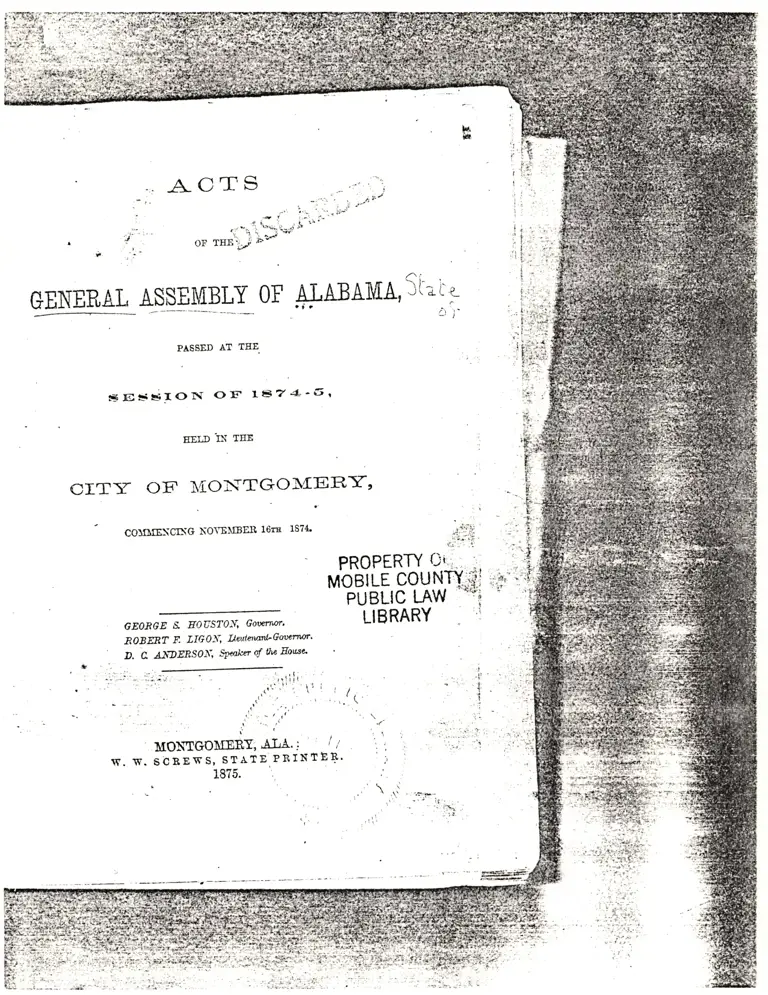 Excerpts from the General Assembly of Alabama Session of 1874-5 preview