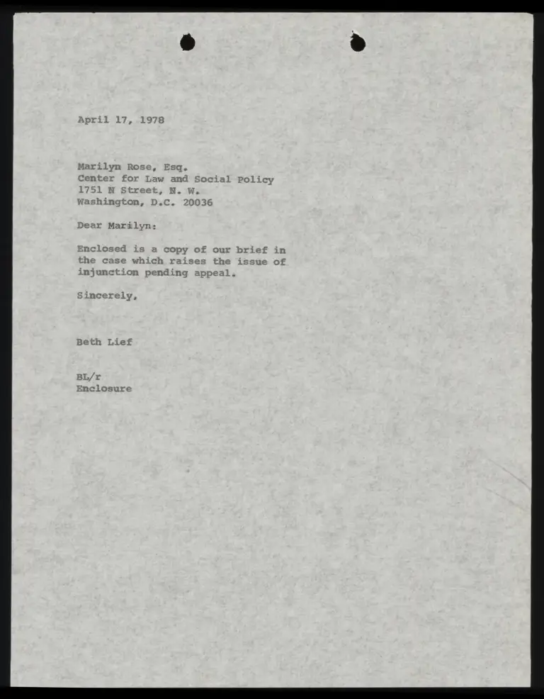 Correspondence from Lief to Rose Re: Brief preview