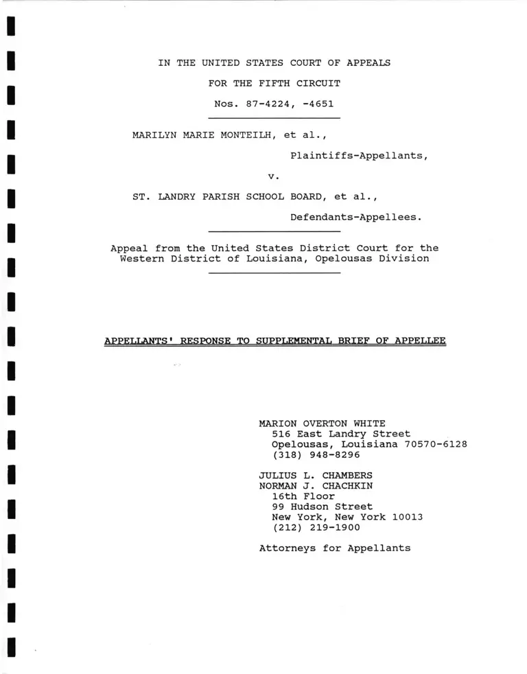 Monteilh v. St. Landry Parish School Board Appellants' Response to Supplemental Brief of Appellee preview