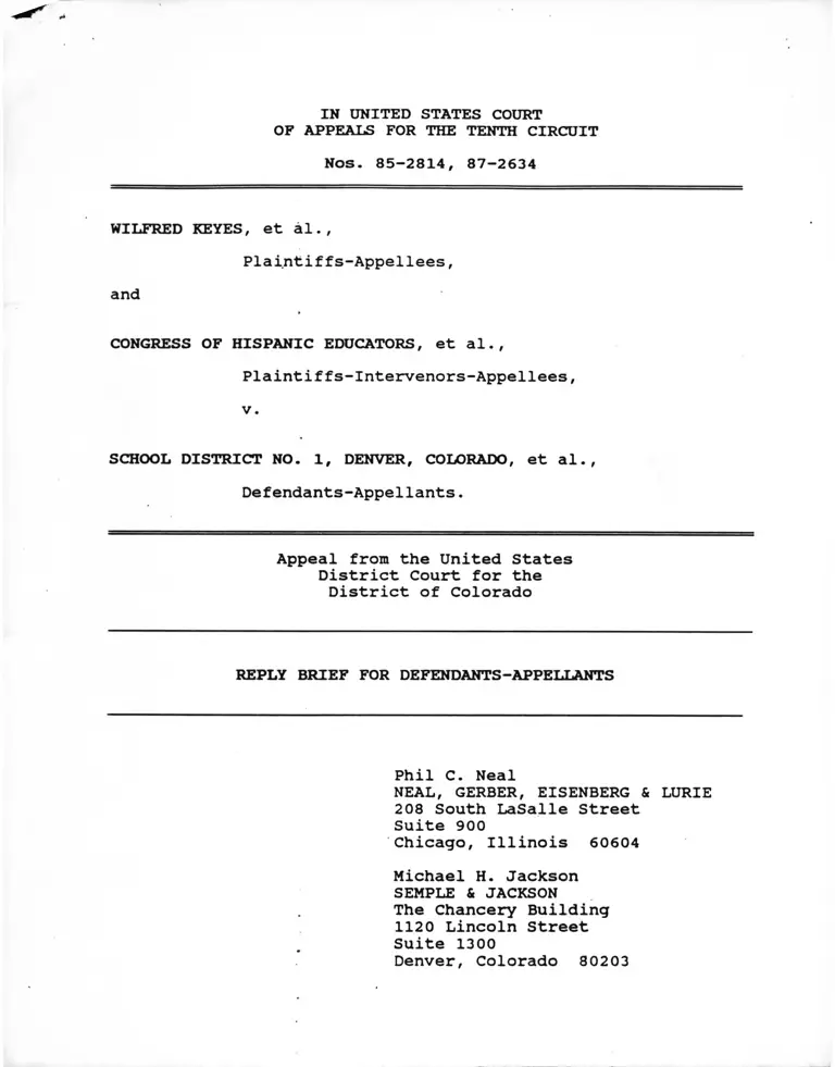 Keyes v. School District No. 1 Denver, CO. Reply Brief for Defendants-Appellees preview
