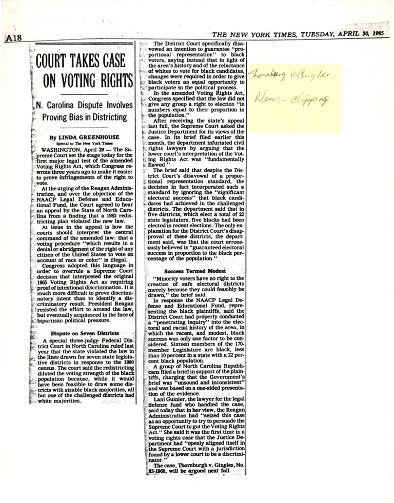 Court Takes Case on Voting Rights News Clipping preview