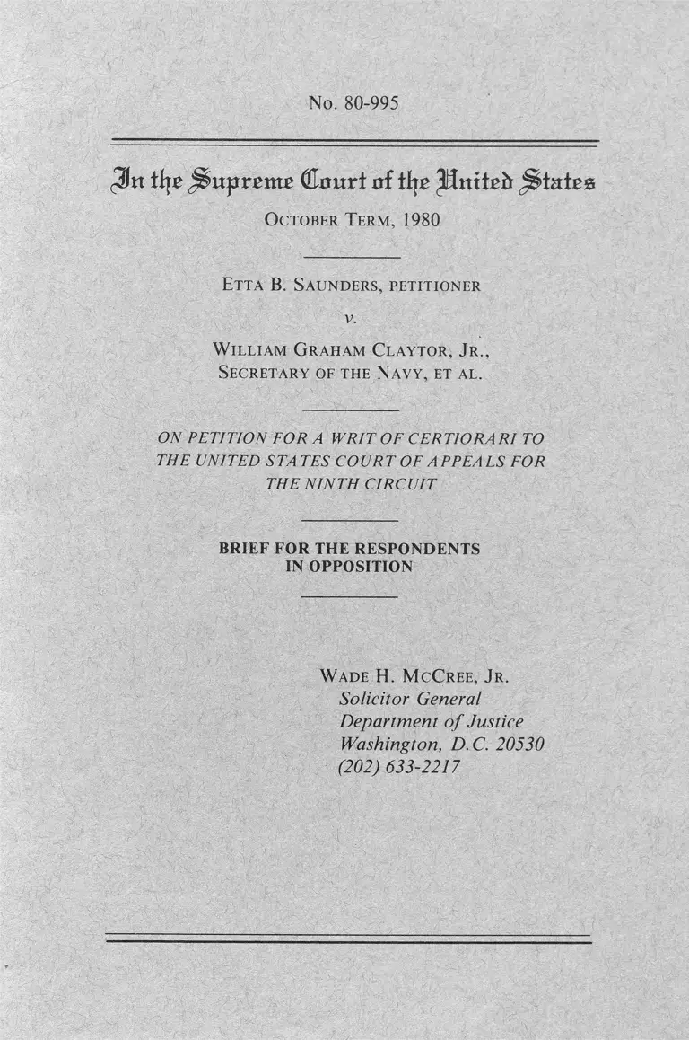 Saunders v Claytor Brief for the Respondent in Opposition preview