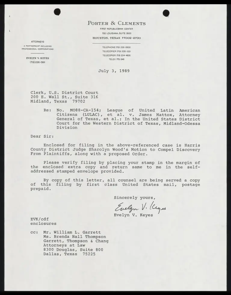 Harris County Judge Wood's Motion to Compel Discovery from Plaintiffs; Proposed Order; Summary Calendar preview