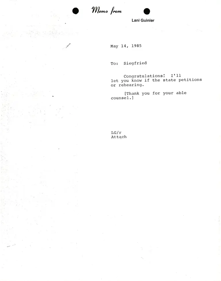 Memorandum from Lani Guinier to Siegfried Knopf preview