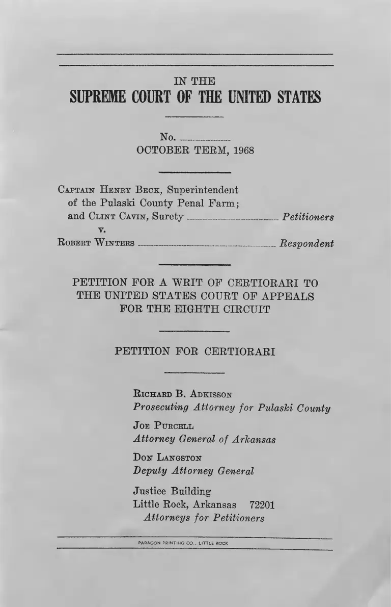 Beck v. Winters Petition for a Writ of Certiorari to the United States Court of Appeals for the Eight Circuit preview