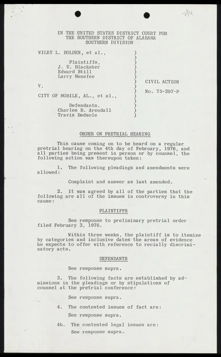 Order on Pretrial Hearing preview