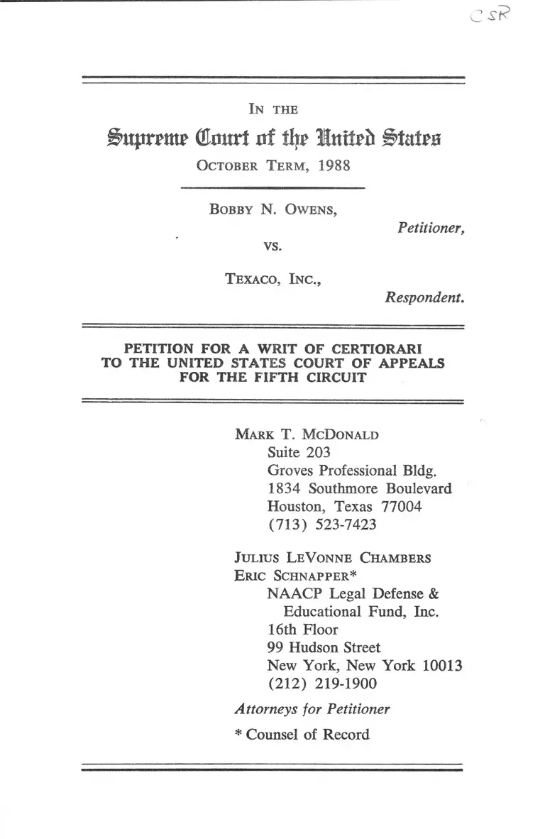 Owens v. Texaco, Inc. Petition for a Writ of Certiorari to the US Court of Appeals for the Fifth Circuit preview