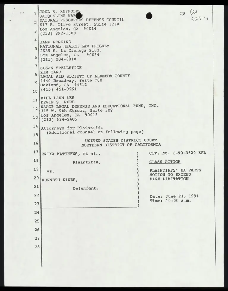 Plaintiffs' Ex Parte Motion to Exceed Page Limitation preview